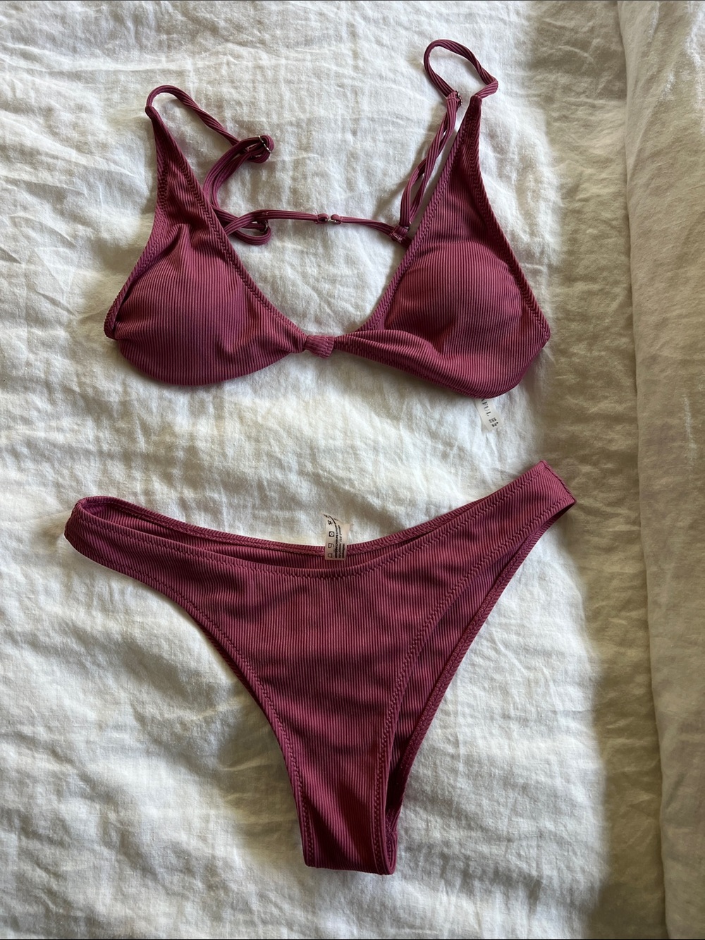 Zaful Ribbed Burgundy Triangle Bikini Set